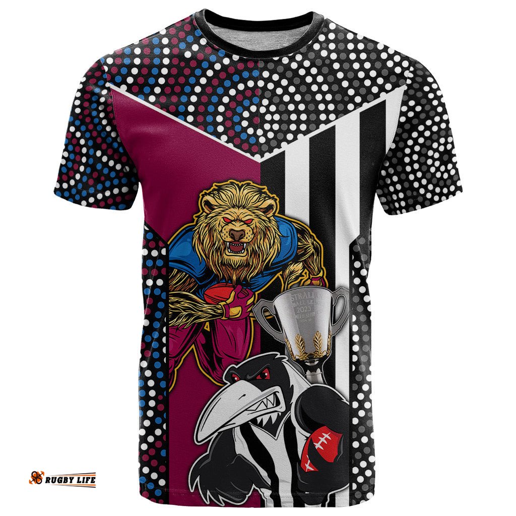 custom afl magpies combine lions t shirt together go champions