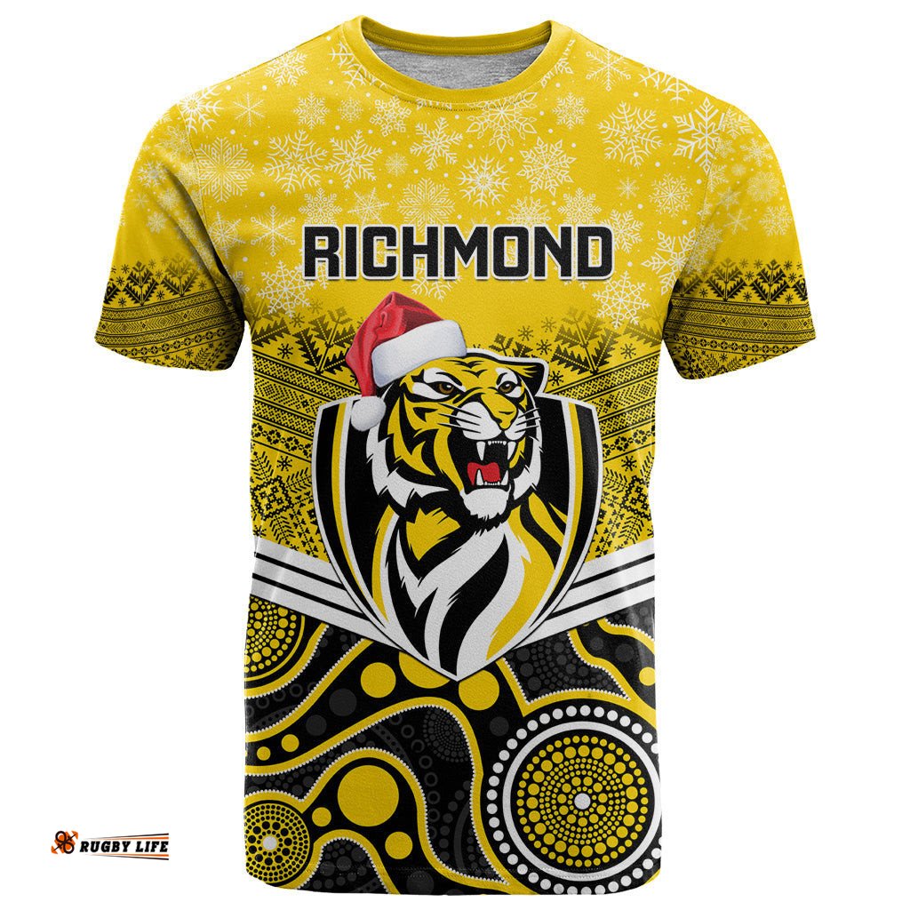 custom richmond football christmas t shirt merry xmas mix aboriginal art