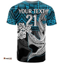 custom sharks rugby t shirt hibiscus and sharkies tattoo with polynesian pattern