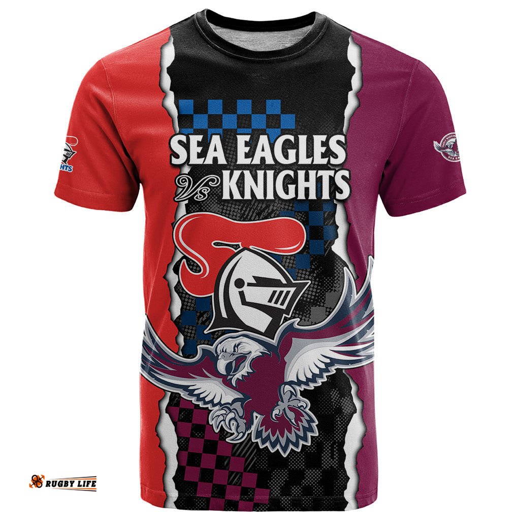 custom text and number nrl combine knights sea eagles t shirt sporty style