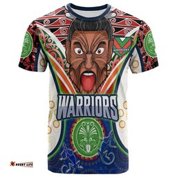 warriors rugby t shirt custom new zealand warriors tiki the mascot with mori and aboriginal art t shirt