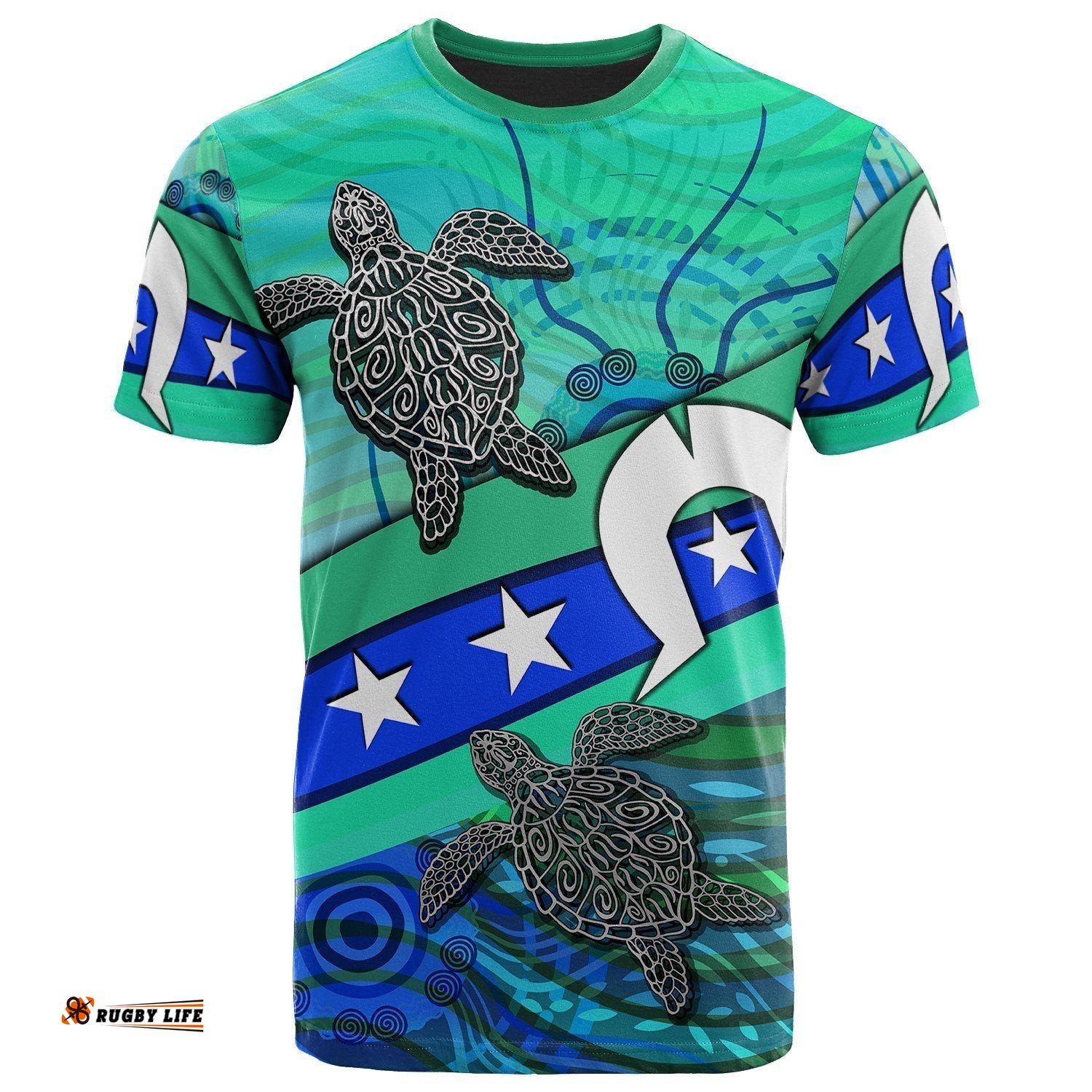 t shirt torres strait flag and turtle