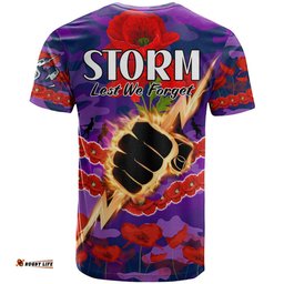 storm rugby anzac t shirt lest we forget
