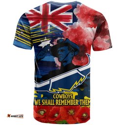 anzac cowboys rugby t shirt we shall remember