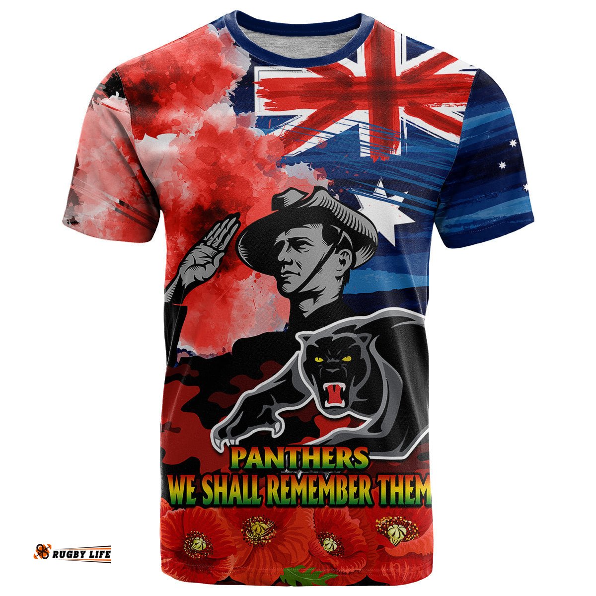 anzac panthers rugby t shirt we shall remember