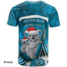 australia christmas in july t shirt mommy and baby koala santa blue