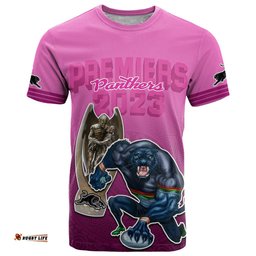 panthers premier t shirt mascot with nrl trophy pink version