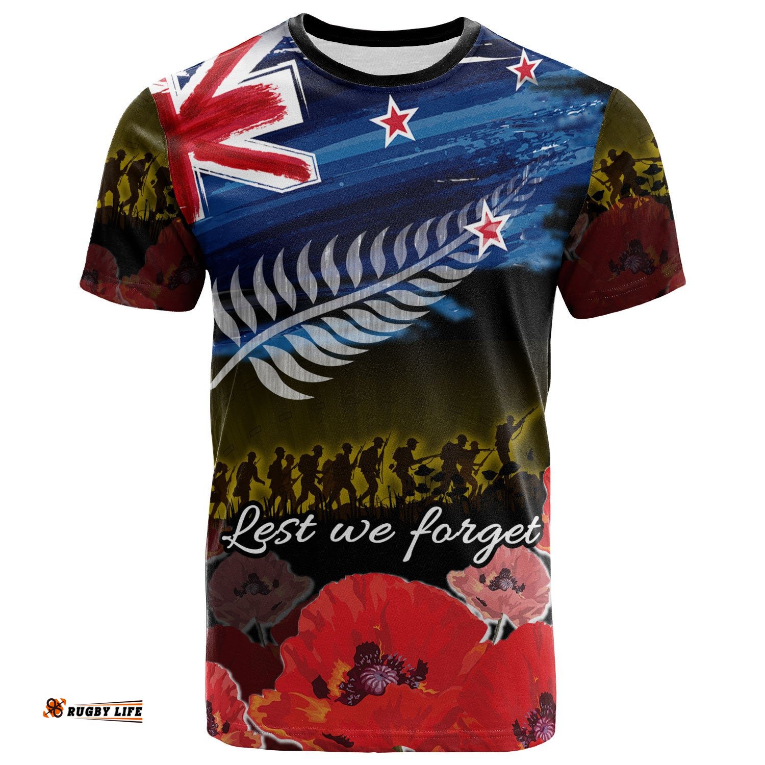 new zealand anzac day t shirt soldier with poppies flowersAmazing Aussie