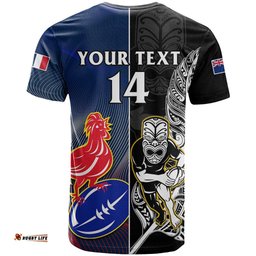 custom new zealand and france rugby t shirt all black with les bleus together world cup