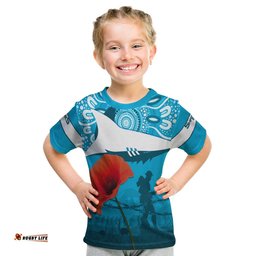 sharkies rugby t shirt anzac day barb wire style
