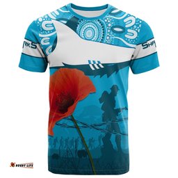sharkies rugby t shirt anzac day barb wire style