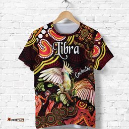australian astrology t shirt libra cockatoo glider zodiac aboriginal vibes red