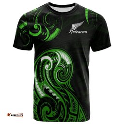 aotearoa fern t shirt maori pattern version green