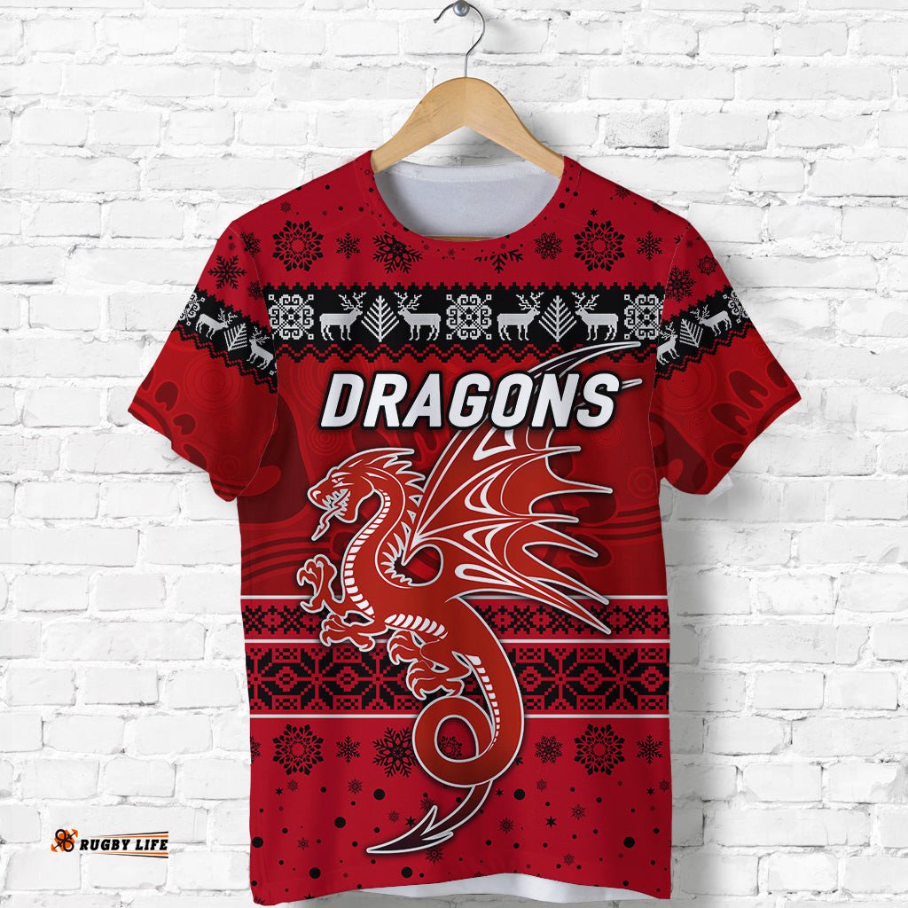 custom personalised st. george illawarra dragons t shirt christmas simple style red