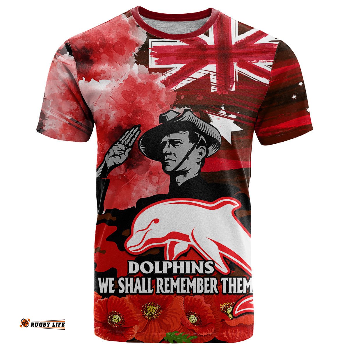 anzac dolphins rugby t shirt we shall remember