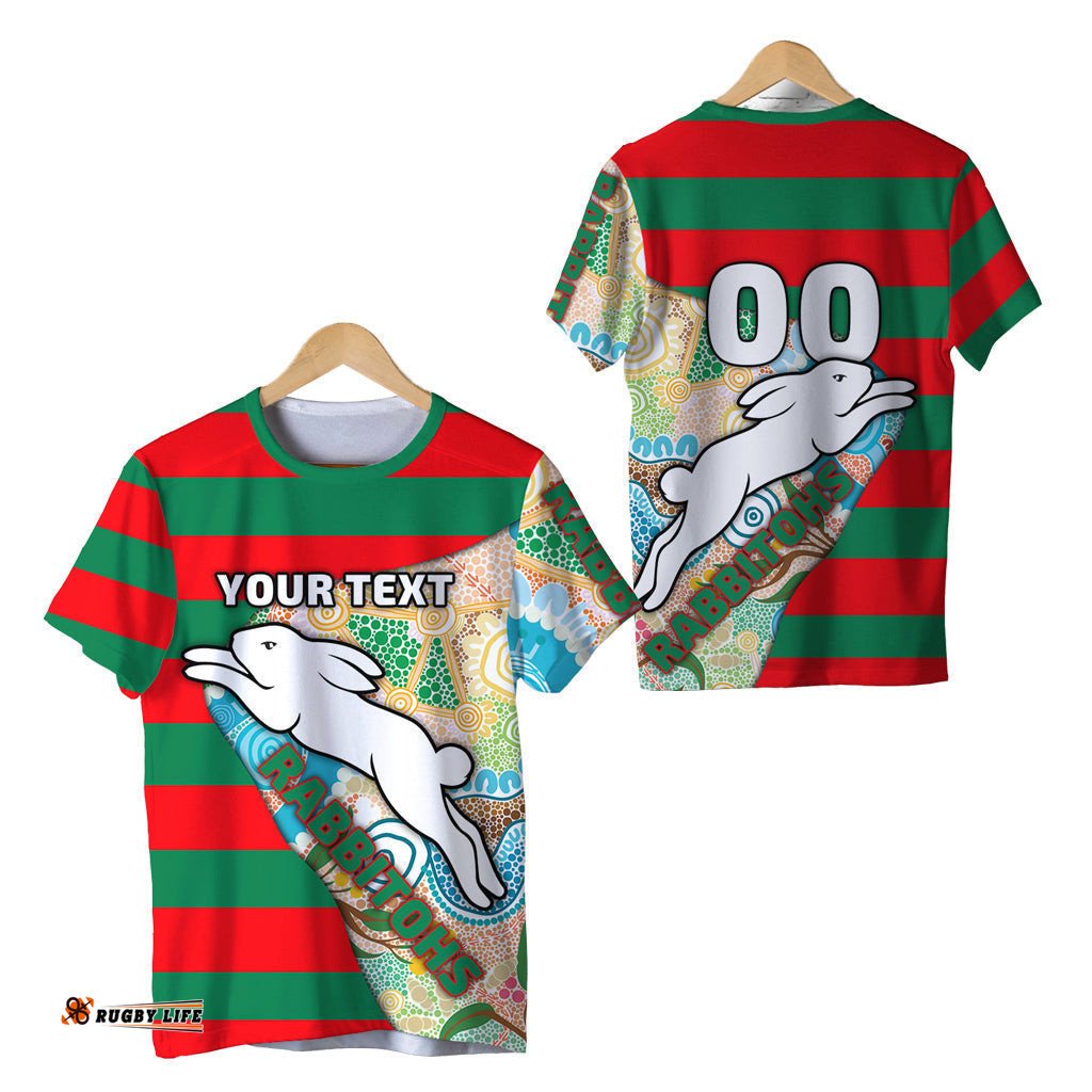 custom personalised rabbitohs t shirt aboriginal sport style