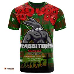 rabbitohs rugby t shirt aboriginal rabbitohs anzac  lest we forget  with poppy flower t shirt 0