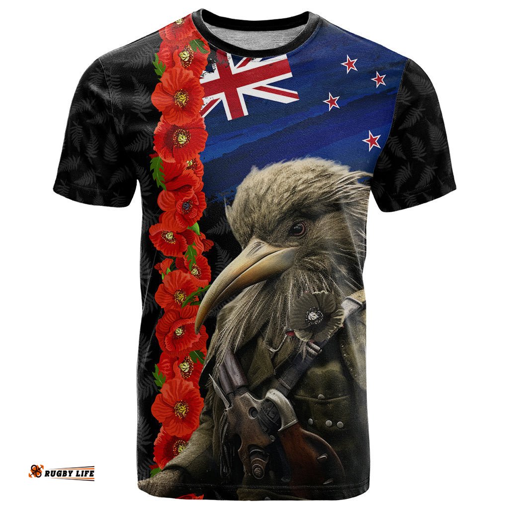 new zealand kiwi soldier anzac t shirt red poppy flower and silver fern pattern lt03Amazing Aussie