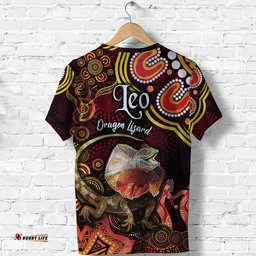 australian astrology t shirt leo dragon lizard zodiac aboriginal vibes red
