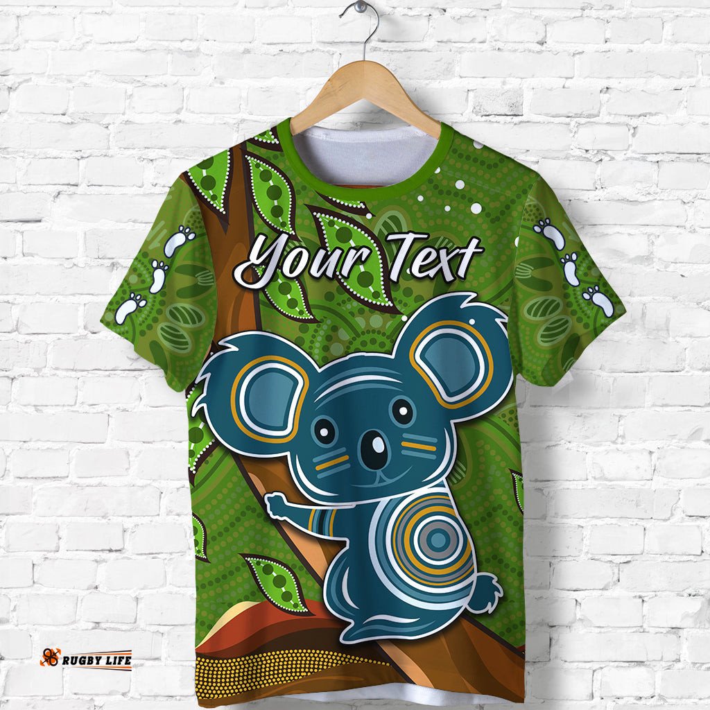 custom personalised koala climbing tree t shirt aboriginal aussie