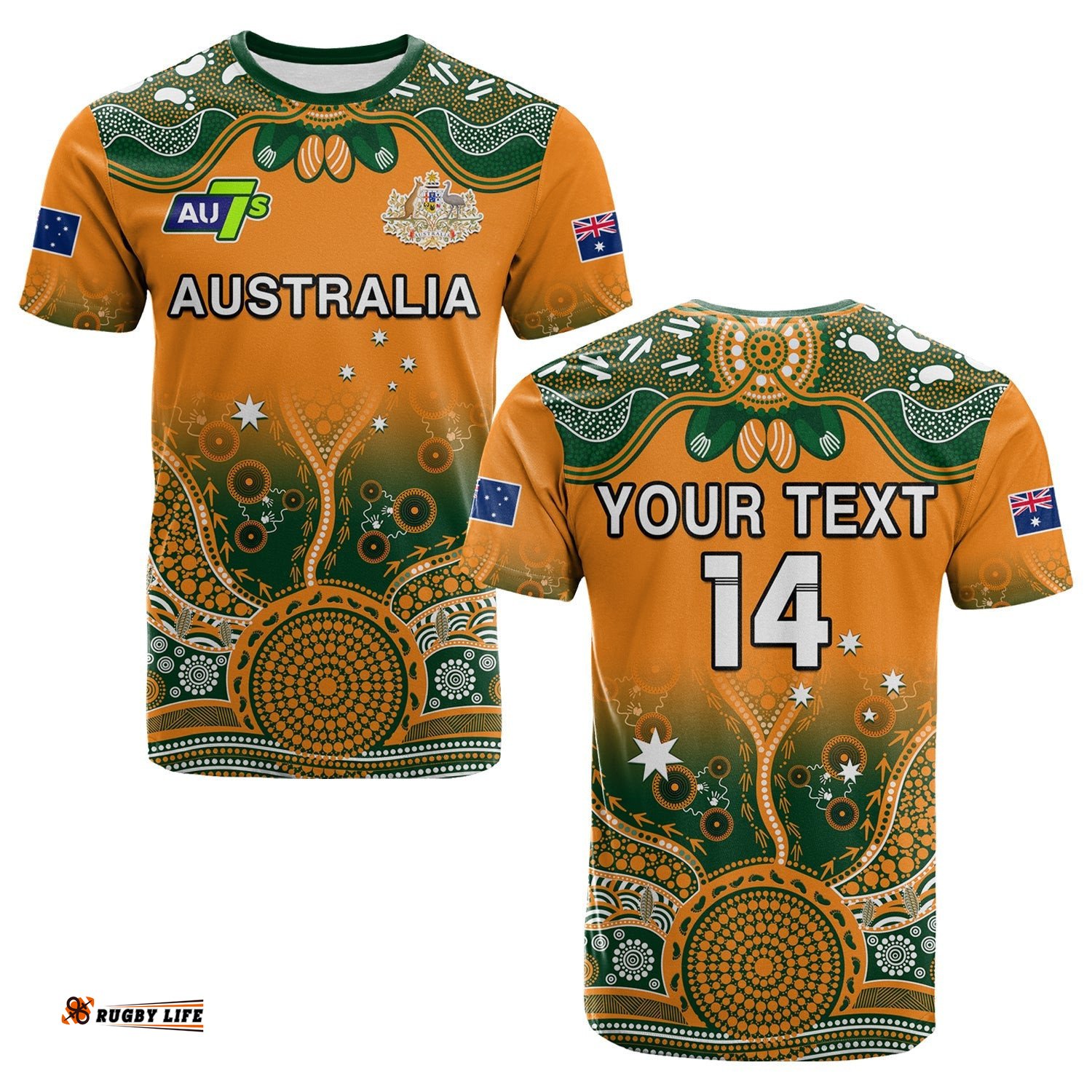 custom text and number australia rugby t shirt aussie sevens original indigenous