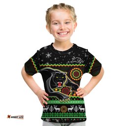 panthers christmas t shirt aboriginal pattern penrith black version