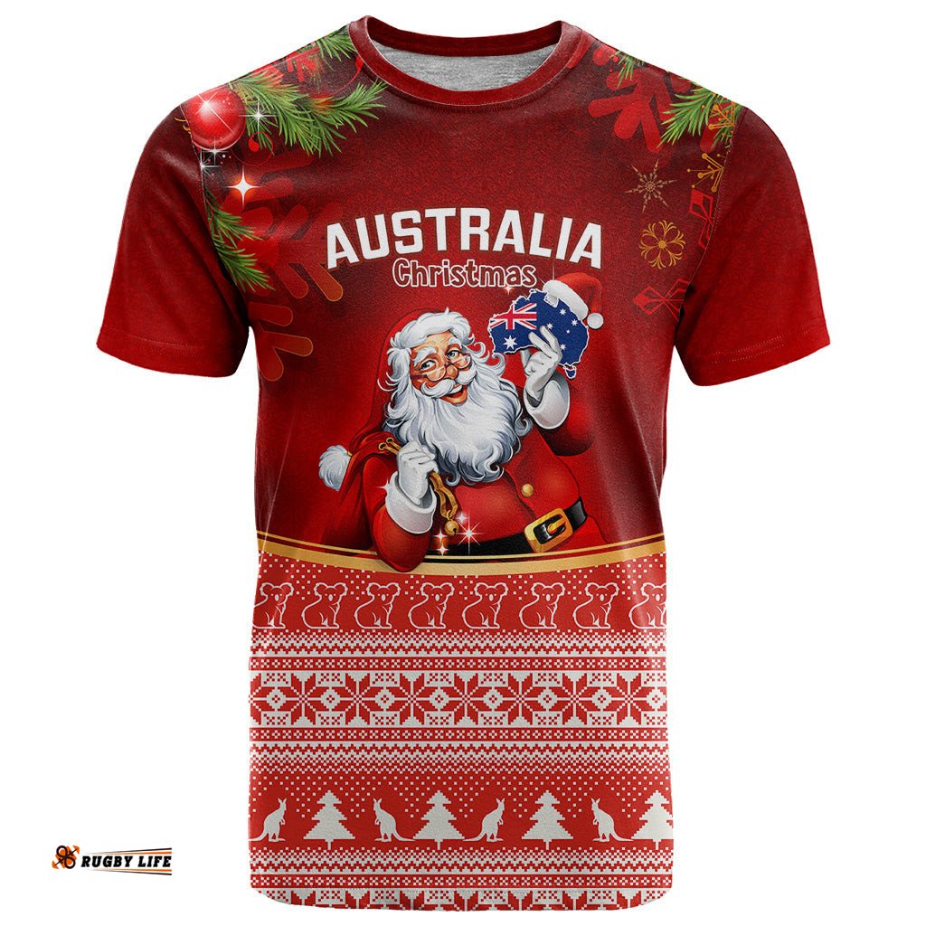 australia christmas t shirt xmas in july happy santa claus with map red style