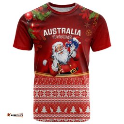 australia christmas t shirt xmas in july happy santa claus with map red style