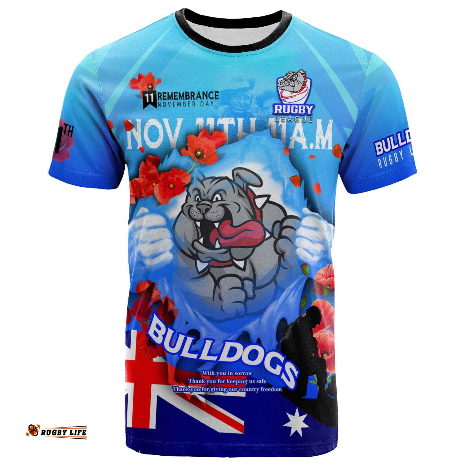 bulldogs rugby t shirt custom bulldogs remembrance day lest we forget poppies t shirt