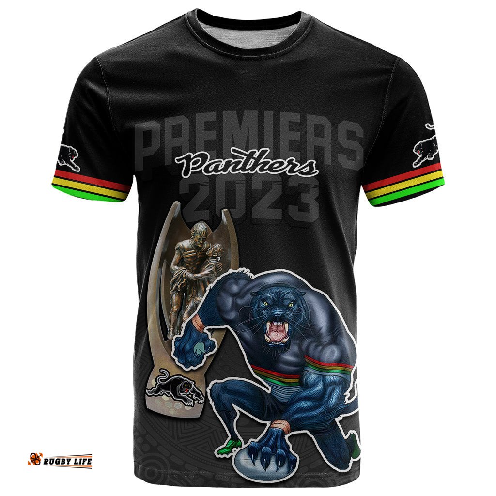 panthers premier t shirt mascot with nrl trophy black version