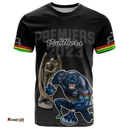 panthers premier t shirt mascot with nrl trophy black version