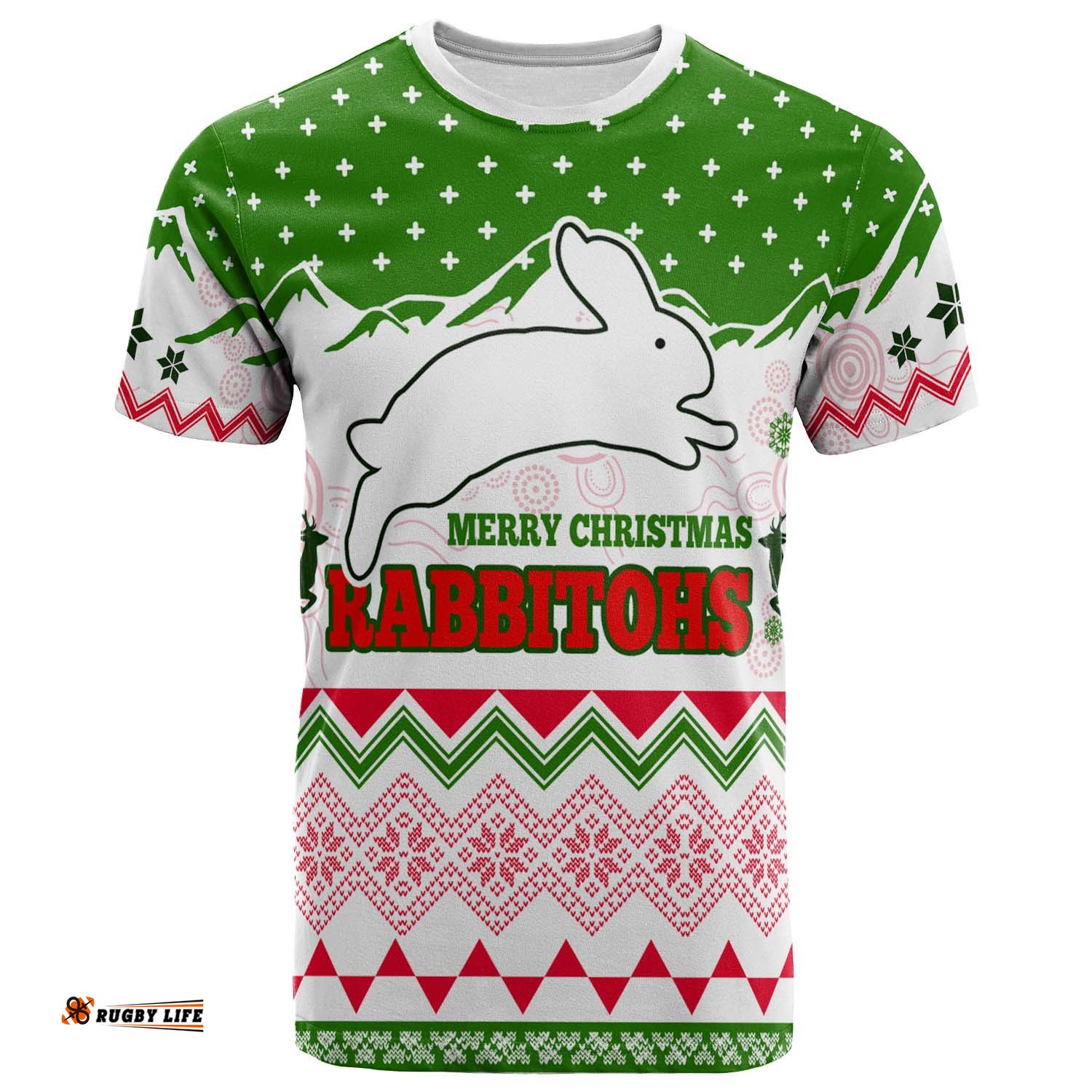 rabbitohs rugby christmas t shirt custom merry christmas rabbitohs aboriginal culture t shirt