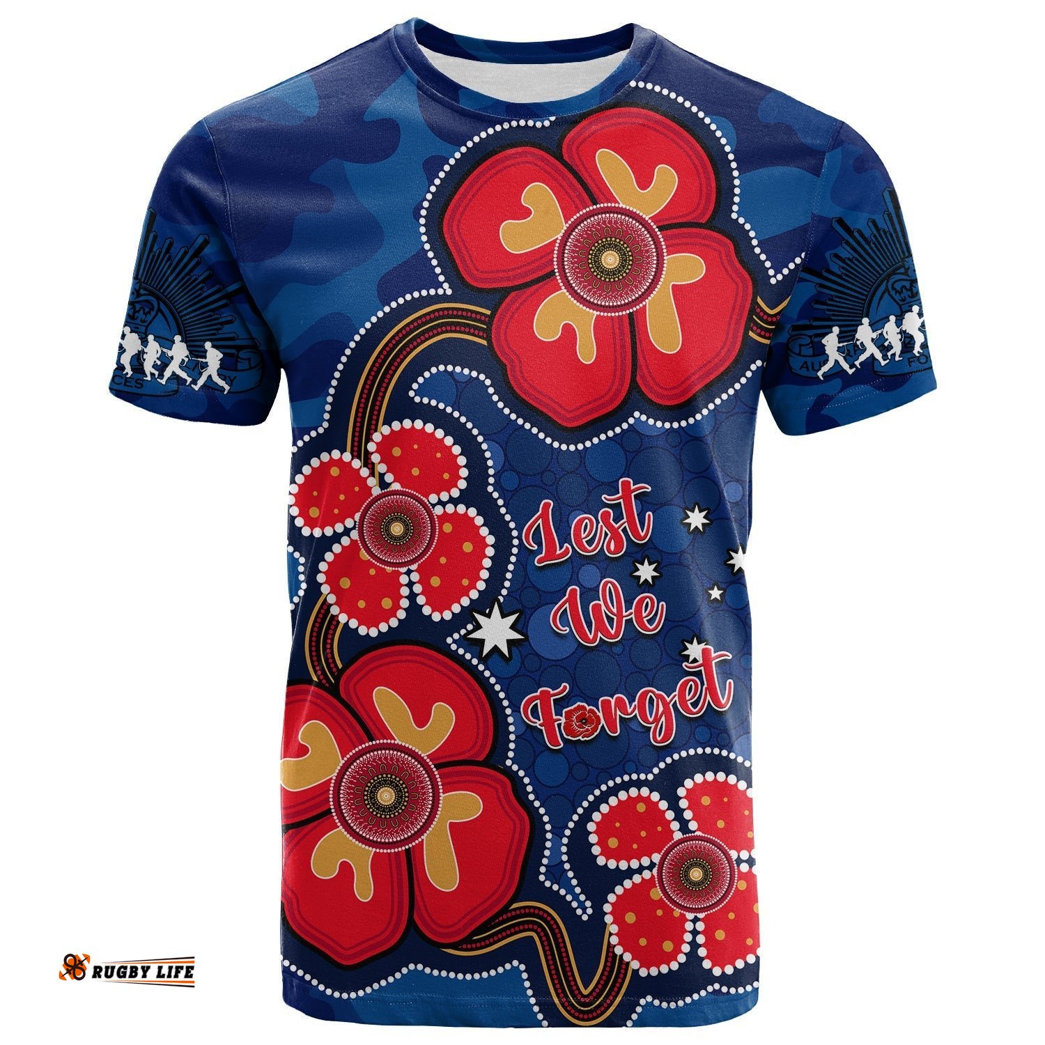 australia anzac t shirt lest we forget camouflage mix aboriginal poppies and slouch hat
