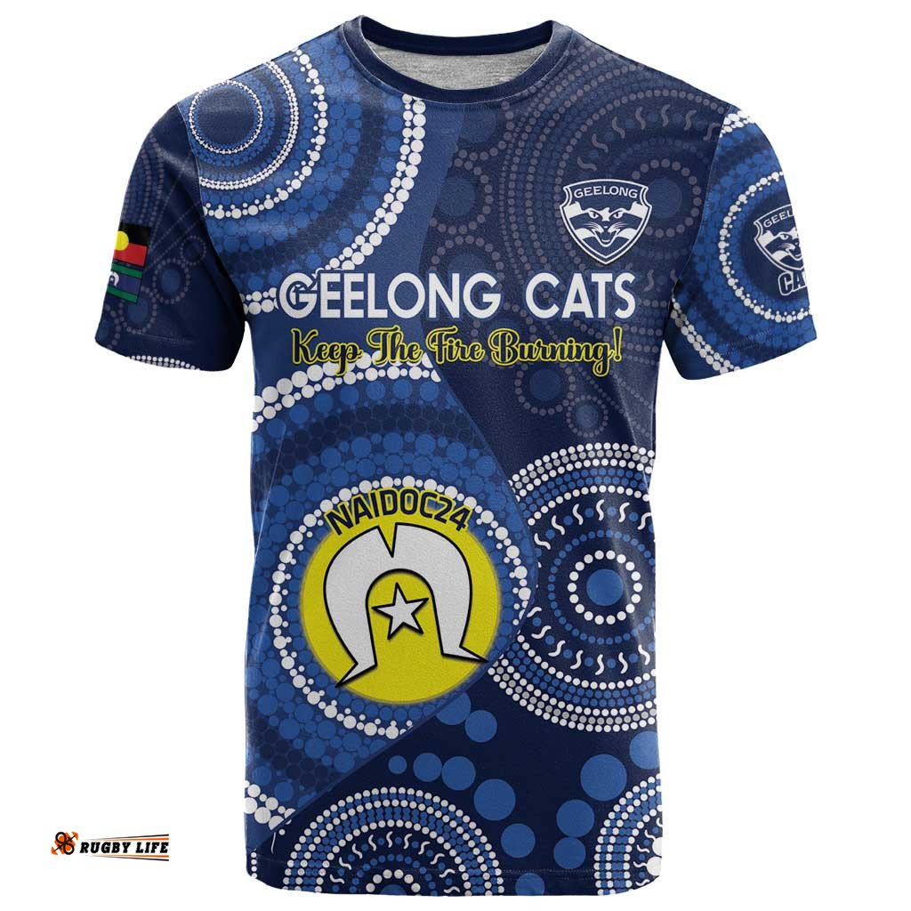 custom afl geelong naidoc week t shirt keep the fire burning indigenous art