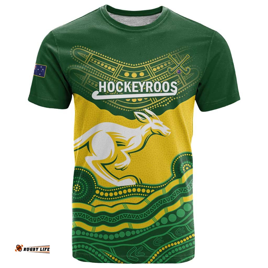 custom australia hockeyroos t shirt aussie kangaroo indigenous art