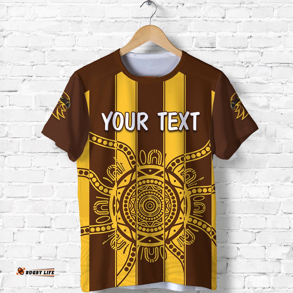 custom personalised hawks indigenous t shirt hawthorn football