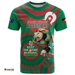 custom nrl rabbitohs naidoc week t shirt keep the fire burning indigenous art