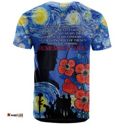 remember them anzac day t shirt soldier in starry night oil paint style