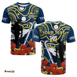 custom text and number cowboys rugby anzac 2023 t shirt australian army aboriginal lest we forget