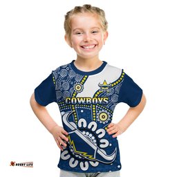 custom text and number cowboys rugby t shirt indigenous art