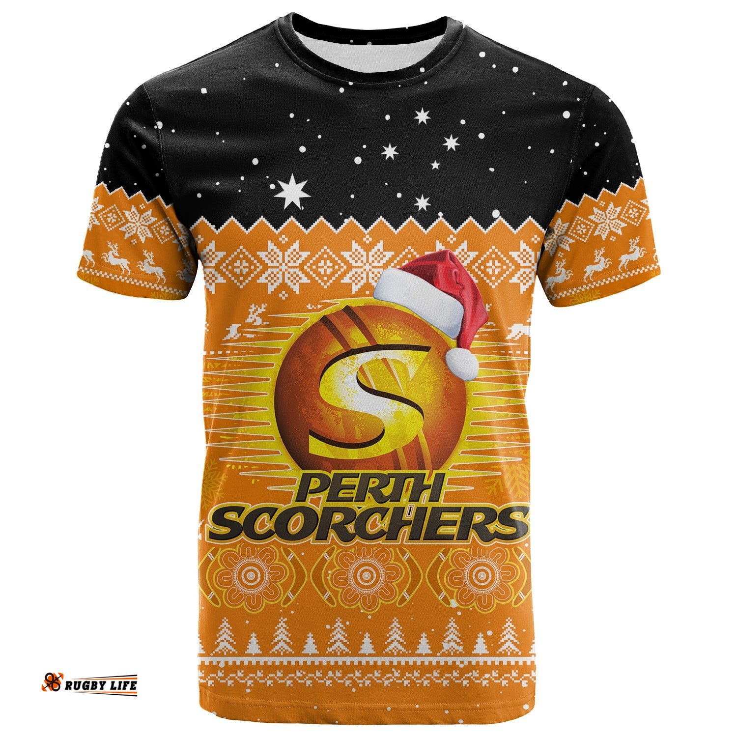 custom personalised perth scorchers cricket t shirt aboriginal merry christmas