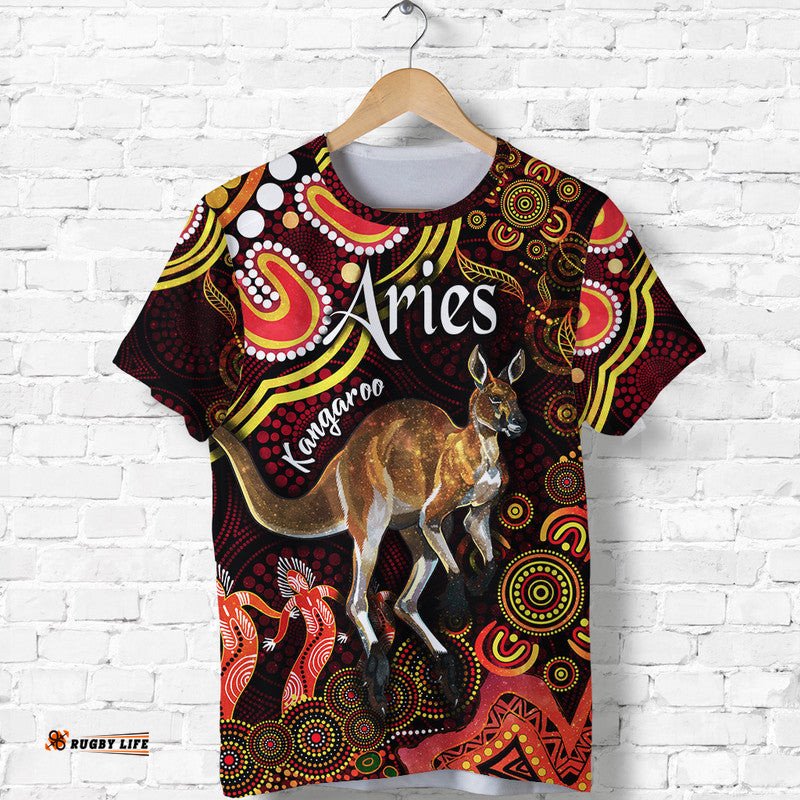 australian astrology t shirt aries kangaroo zodiac aboriginal vibes red