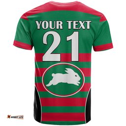 custom text and number nrl rabbitohs rugby t shirt simple style 2023