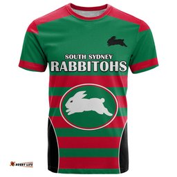 custom text and number nrl rabbitohs rugby t shirt simple style 2023