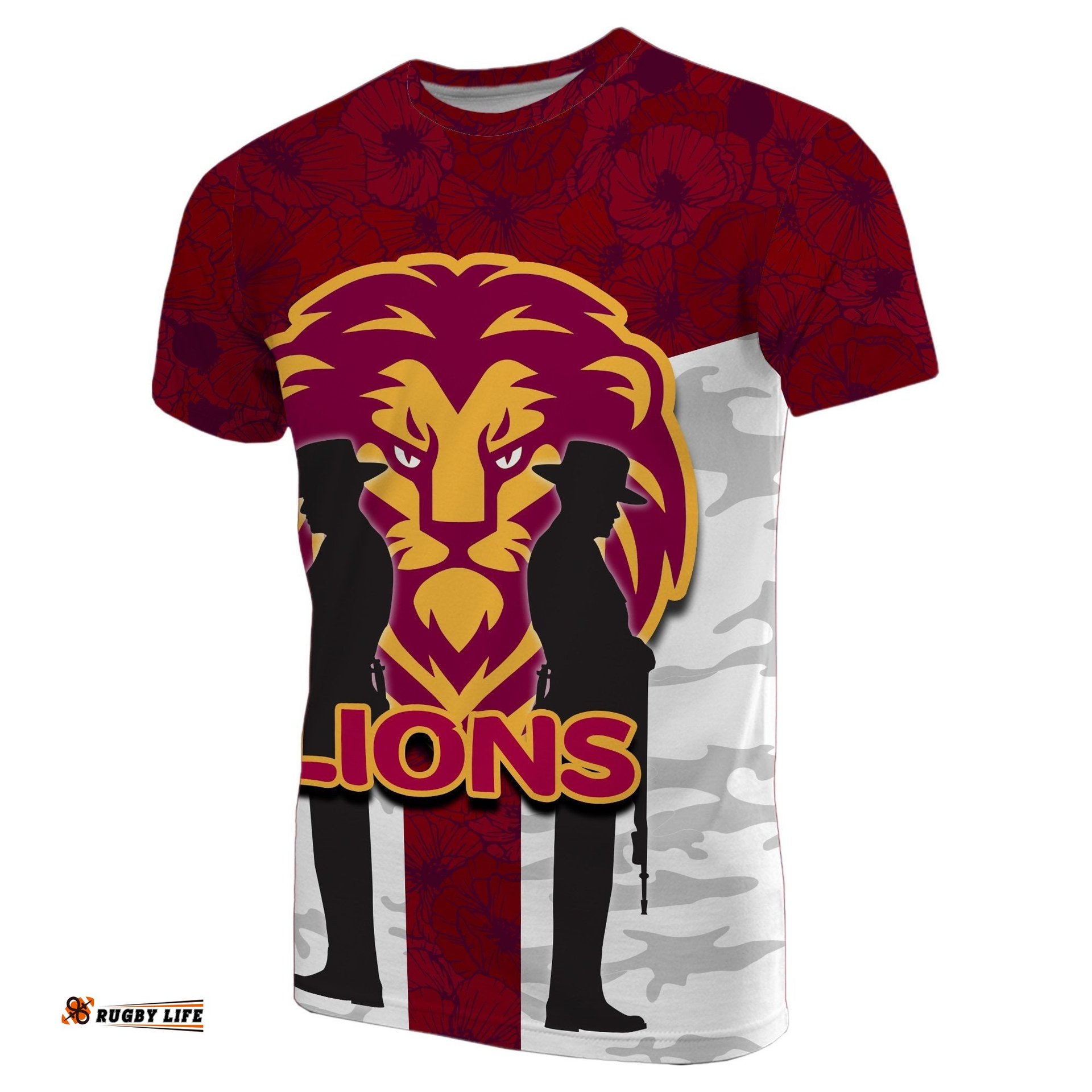 brisbane lions t shirt anzac day poppy flowers style