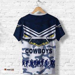 custom personalised north queensland cowboys t shirt anzac day camouflage vibes white