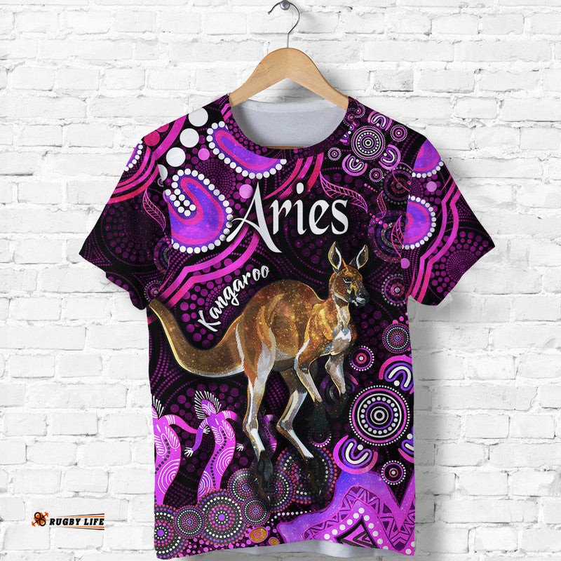 australian astrology t shirt aries kangaroo zodiac aboriginal vibes pink