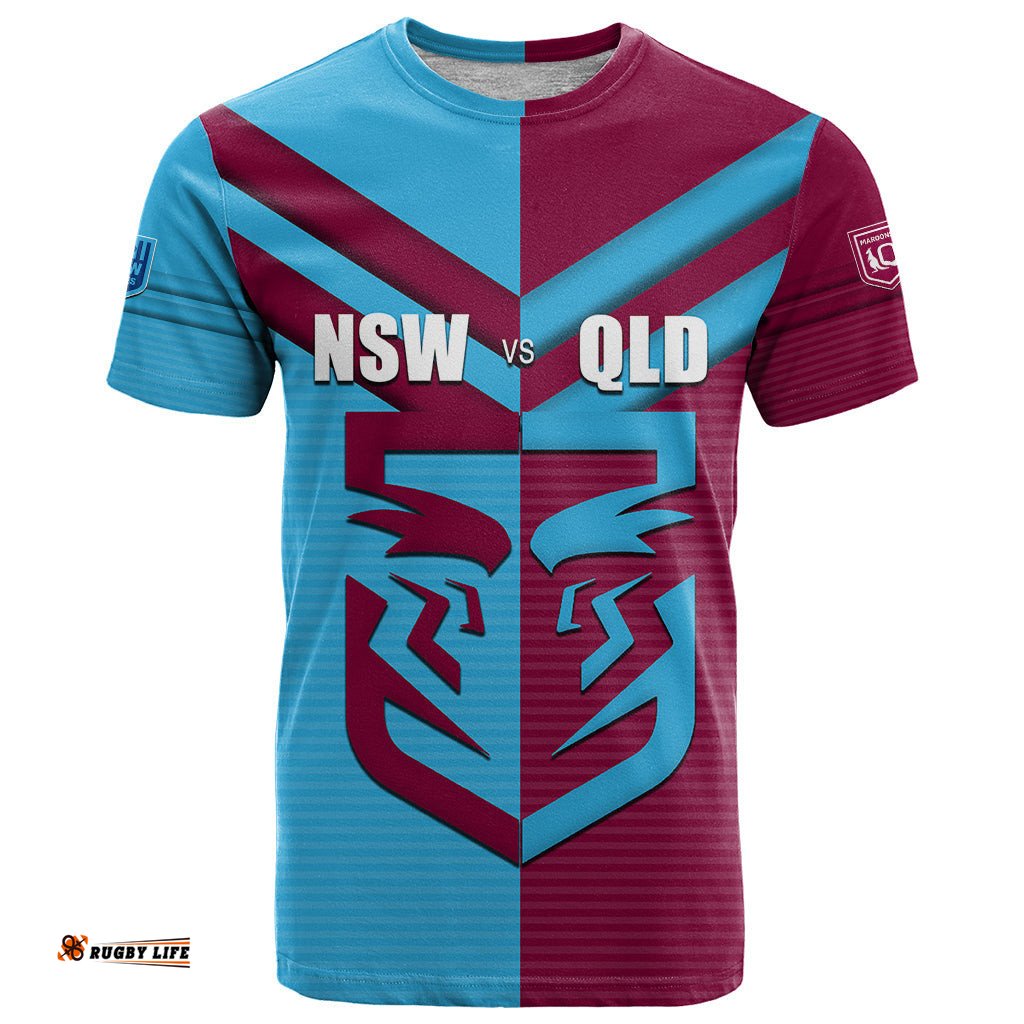 custom nsw blues vs qld maroon rugby t shirt