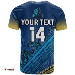 custom text and number gold coast titans rugby t shirt pasifika gradient polynesian pattern