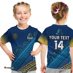 custom text and number gold coast titans rugby t shirt pasifika gradient polynesian pattern
